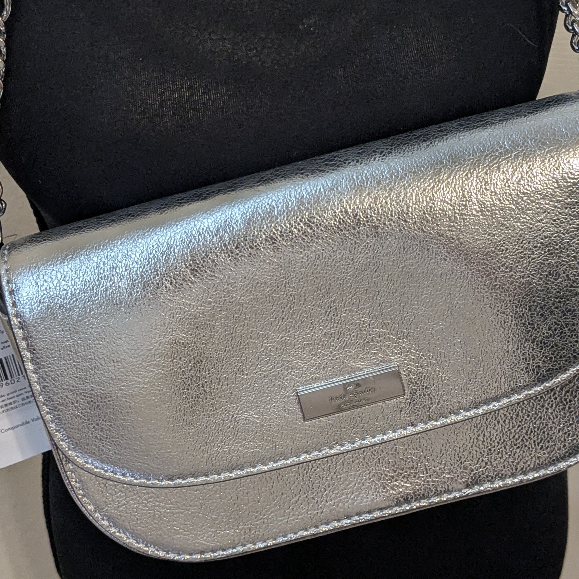 Kate Spade Krista Silver Metallic Leather Flip Crossbody Chain Bag